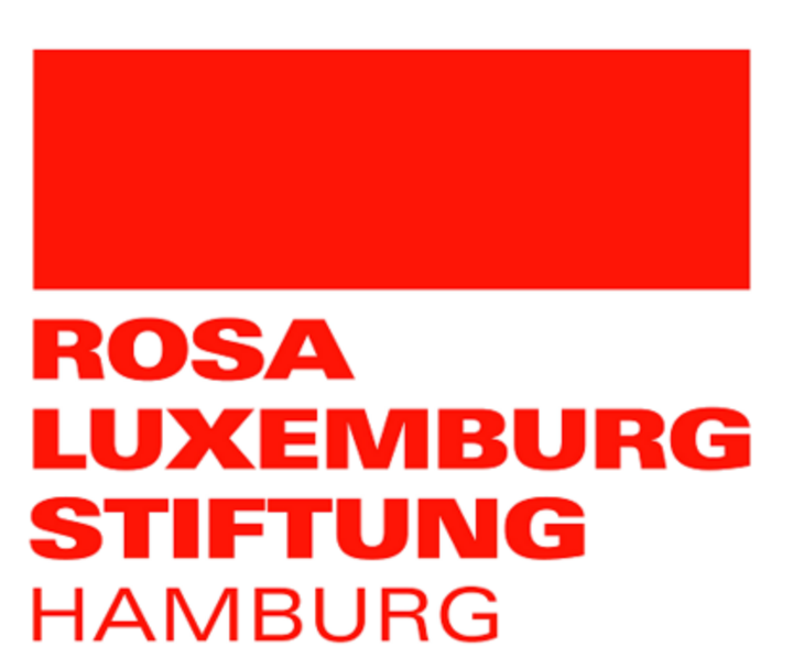 Rosa Luxemburg Stiftung Hamburg Logo. Ein orangener Balken über der Schrift.