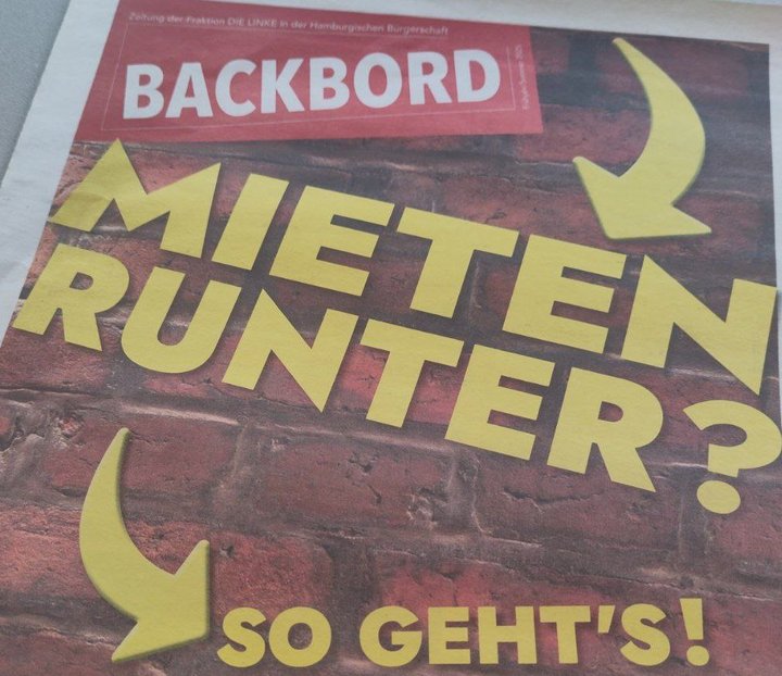 Backbord. Titel: Mieten Runter? So geht's! Im Hintergrund eine Backsteinfassade.